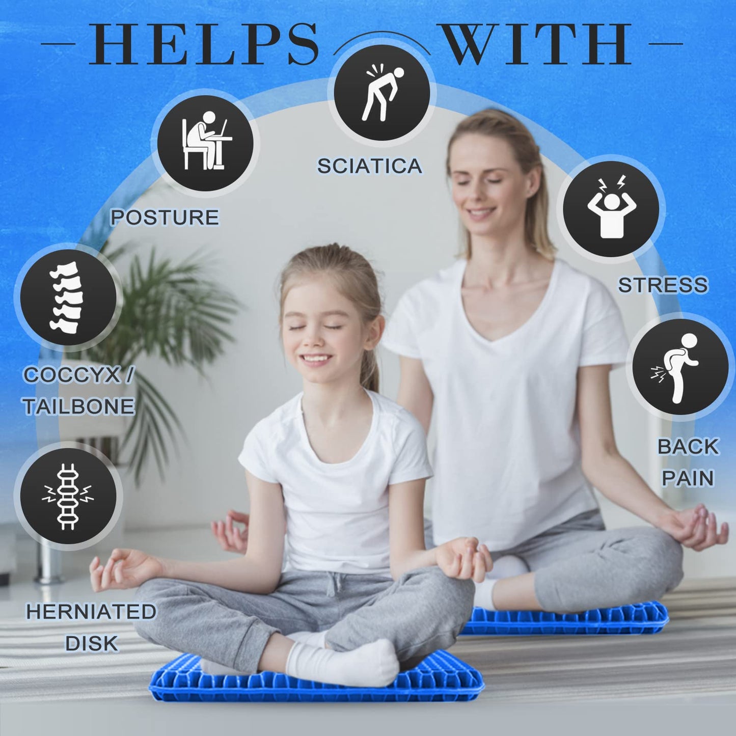 Mnixy Gel Seat Cushion, Double Thick Breathable Seat Cushion Cool Gel Cushion Honeycomb Design,Breathable Lumbar Support Chair Cushion With