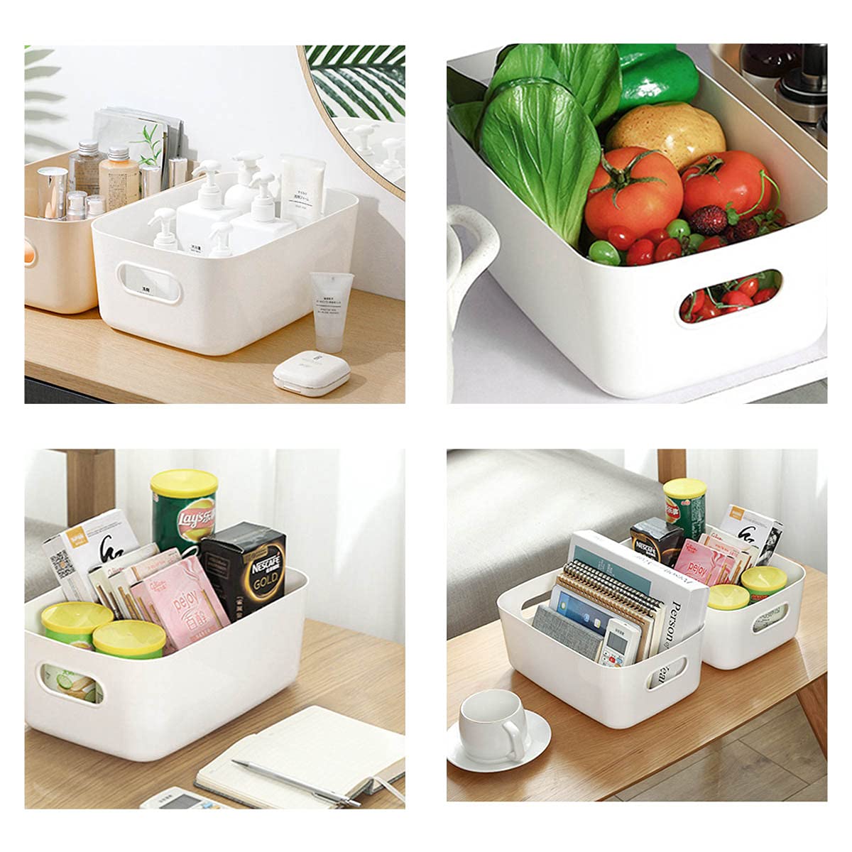 Bgfuni Set of 8 Small Plastic Storage Baskets, Office Home and Kitchen Tidy Organiser, White Studio Baskets for Small
