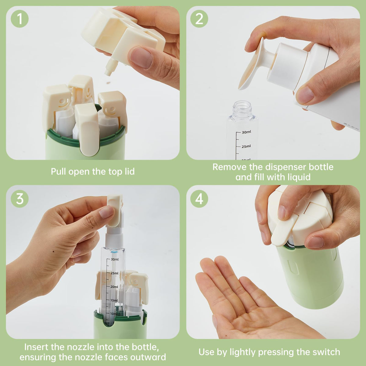 4 in 1 Travel Bottle Dispenser, Refillable Leakproof Mini Plastic Travel Containers for Toiletries