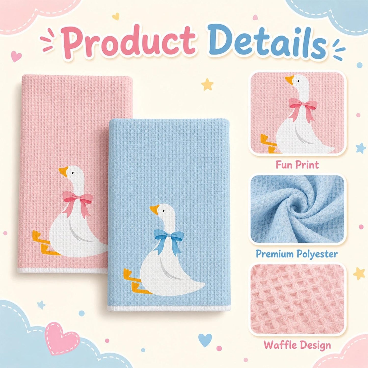 ZENITHYX 2Pcs Goose Hand Towels, Waffle Animal Tea Towels for Kitchen Bathroom, Funny Goose Kitchen Tea Towels for Women Men Kids Daily Use