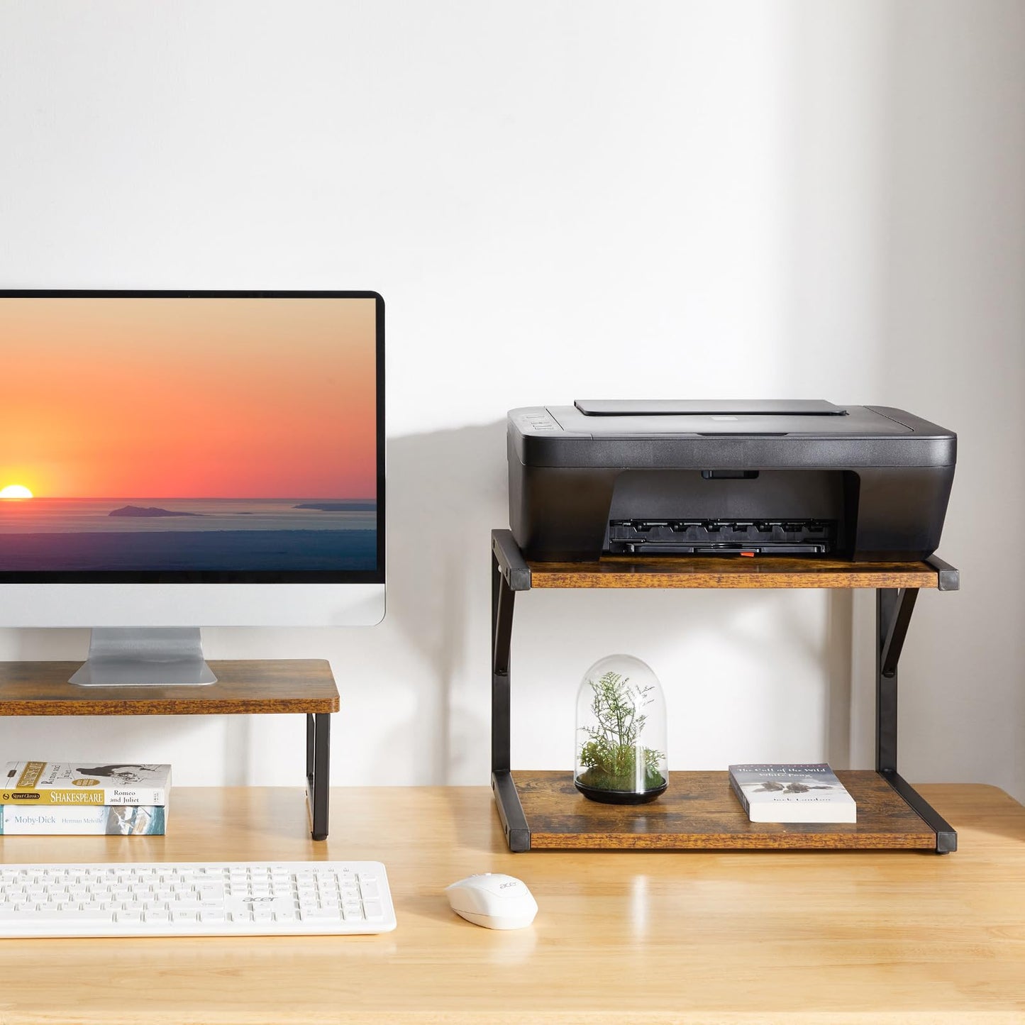 IBUYKE 2-Tier Desktop Printer Stand Holder, Multi-Purpose Desk Organizer Storage Shelf, Book Shelf Printer Shelf for Fax Machine, Scanner, Files