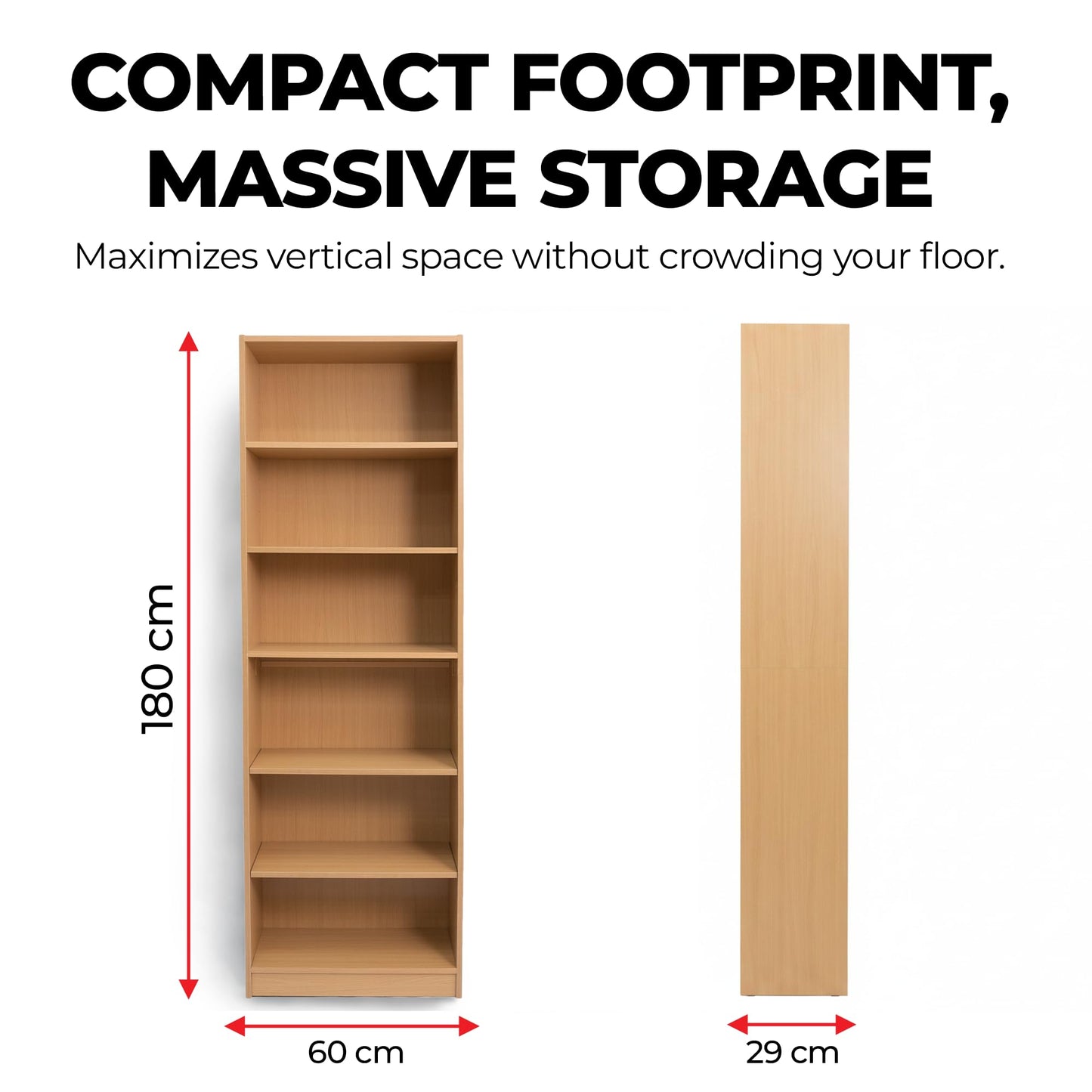 Absolute Deal Beech Tall Bookcase 6 Tier Free Standing Adjustable Shelf