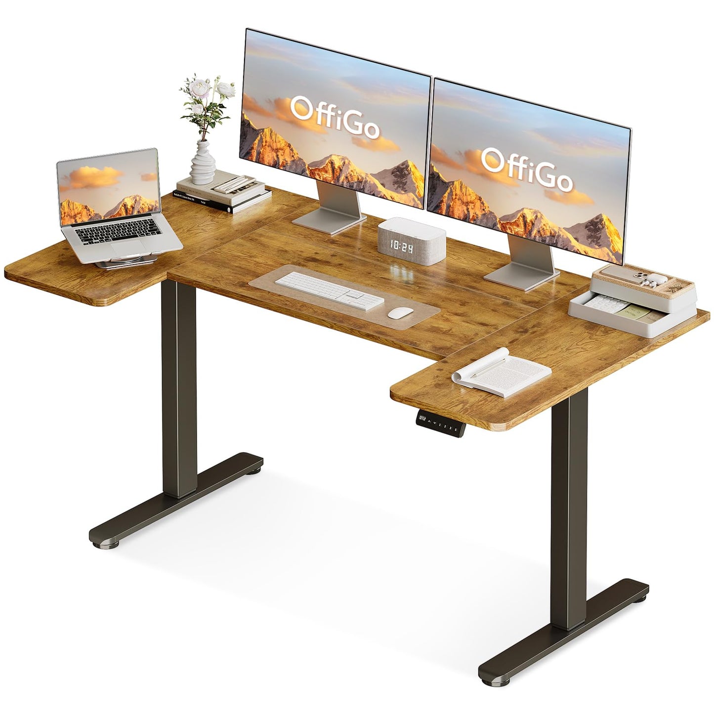 OffiGo Height Adjustable Desk, U Shaped Standing Desk with 3 Memory Presets