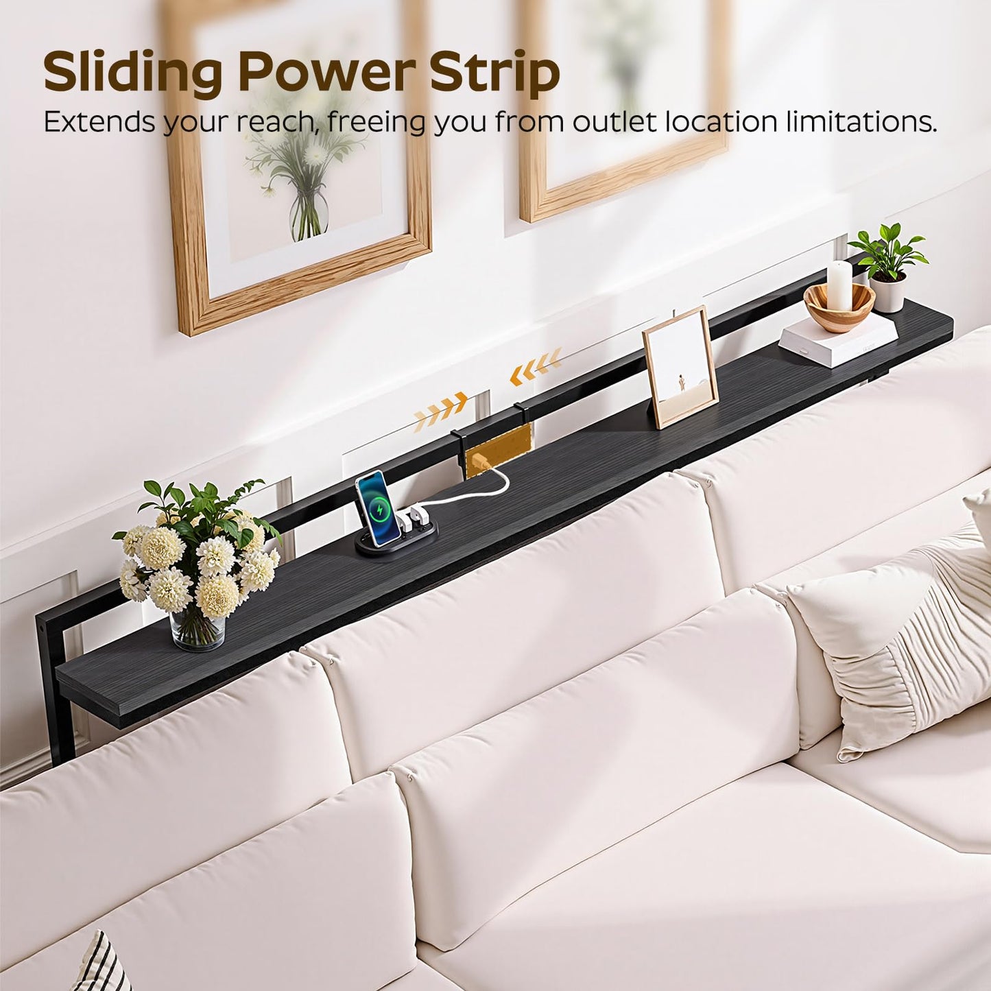YATINEY 180 cm Slim Console Table with Adjustable Height (70 cm-90 cm), Behind Sofa Table Skinny with Outlet, Long Entryway Table