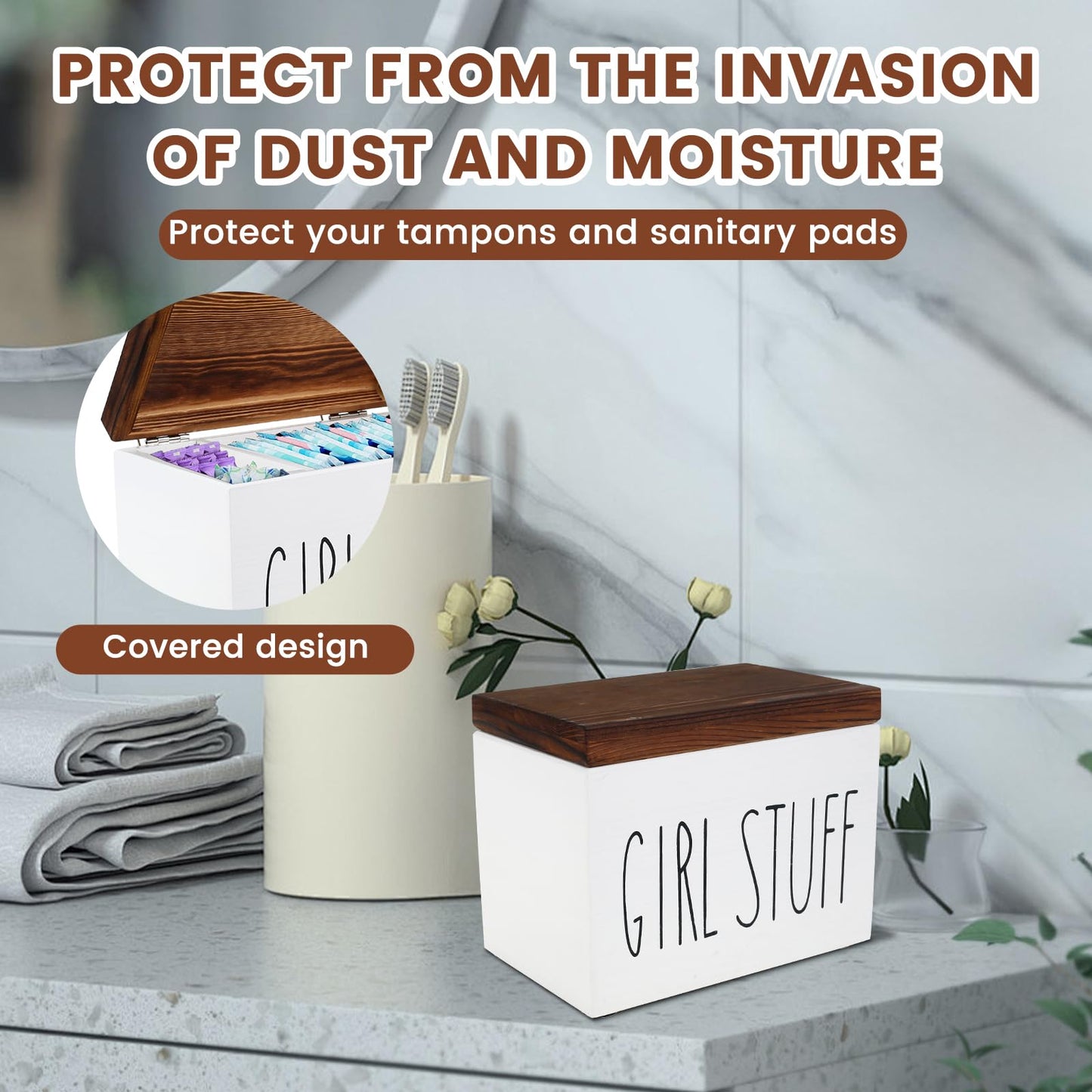 Tampon Holder for Bathroom, Versatile Tampon Storage Pad Organizer, Practical Tampon and Pad Storage Container with Lid