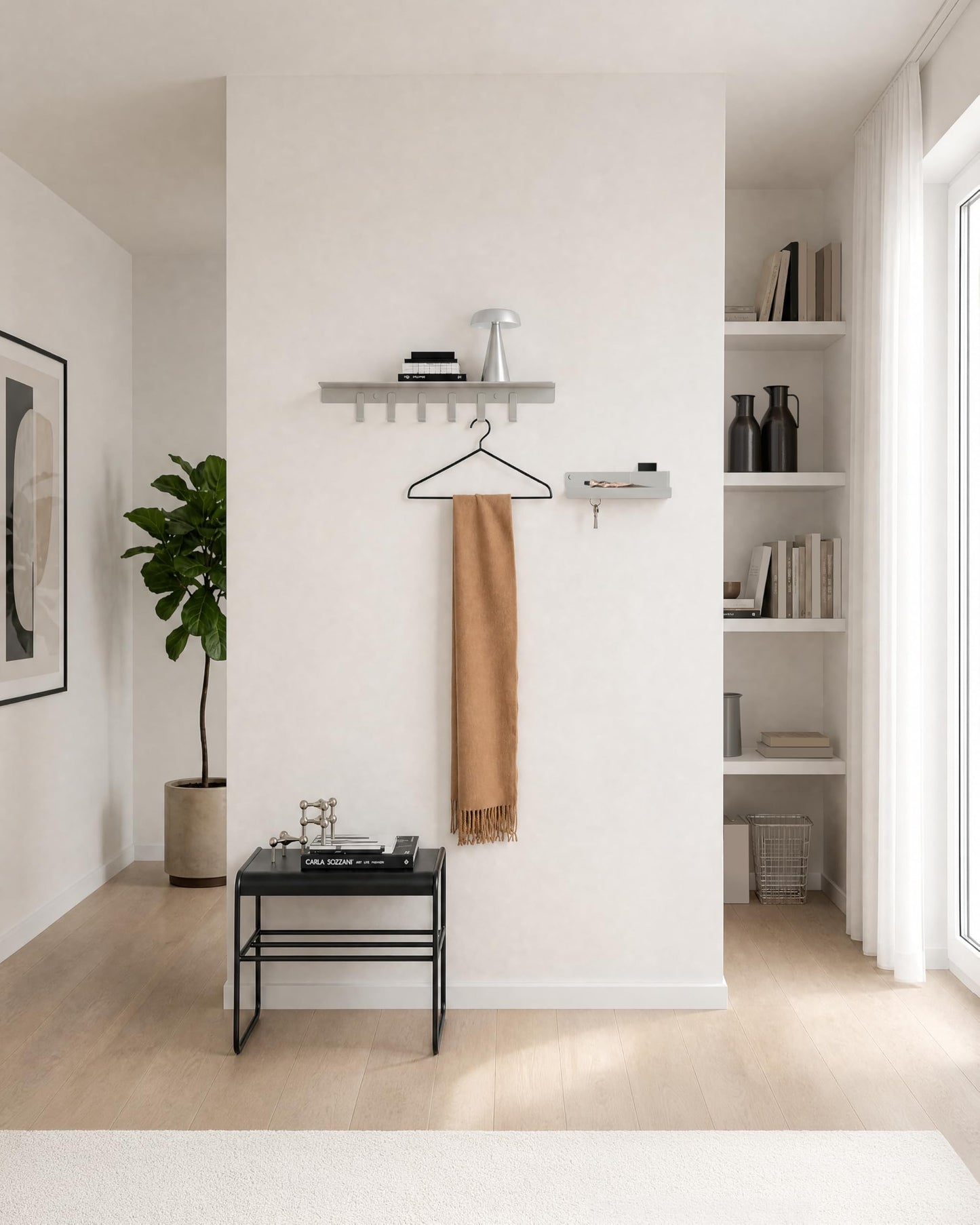 Kazai. Wall Mounted Coat Rack with Shelf 'Holmsen' | Modern Coat Hooks Wall Mounted | Hanger with Storage Shelf | Metal Hook Rack for Hallway