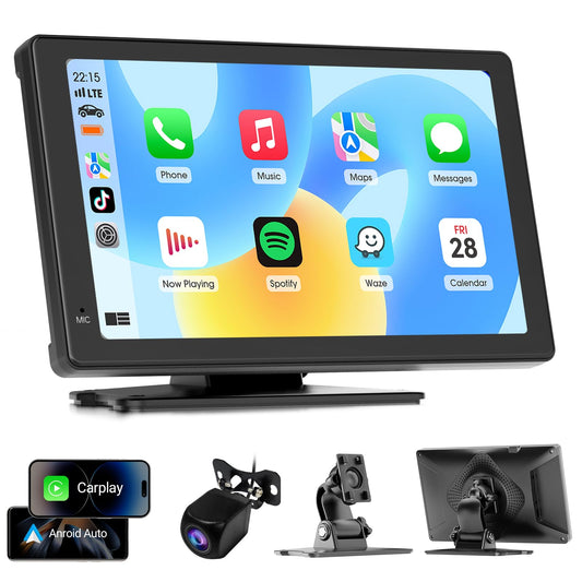 Haudio Car Stereo 7 Inch Carplay Screen for Apple & Android Auto, Portable Car Player with 1080P Rear Camera, Wireless Car Play with Voice Control &