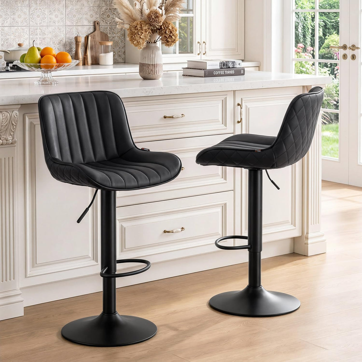 YOUNUOKE Black Bar Stools Set of 2 Counter Height Barstools