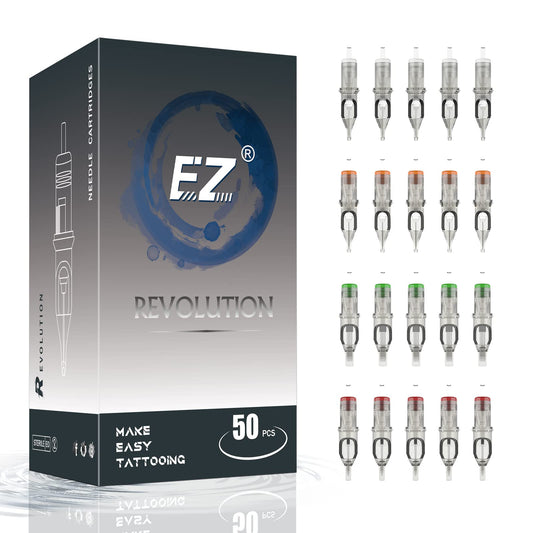 EZ Tattoo Cartridge Needles Assorted - 50Pcs #10 Mixed (3RL 5RL 7M1 9RM) & #12 (7RS) Tattoo Needle Cartridges for Tattooing Rotary Tattoo Pen Machine