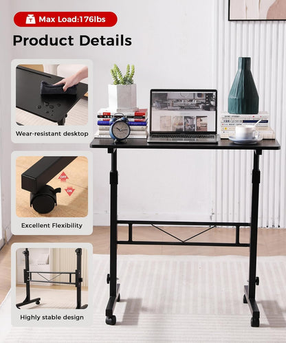 Standing Desk Adjustable Height, Mobile Stand Up Desk with Wheels Small Computer Desks, Home Office Desk, Rolling Desks