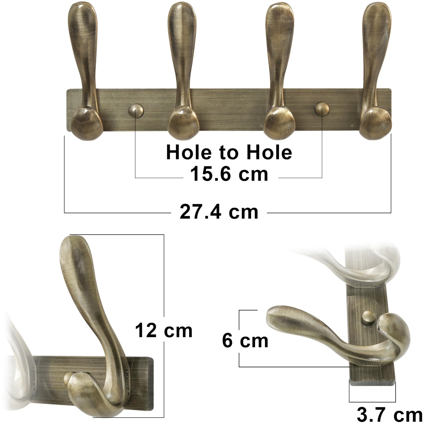 HONSKY Wall Coat Rack, Towel Rack,Metal Wall Coat Hanger with 4 Double Hooks (8 Hook), for Hanging Coat, Hat, Bag, in Hallway Entryway, Bronze