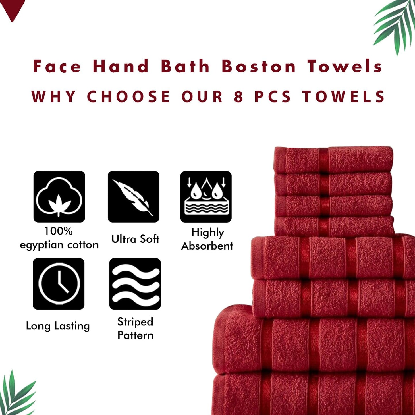 FAIRWAYUK 8-Piece Towels Bale Set for Bathroom, Ultra Soft Premium Quality Water Absorbent Towel Gift Sets, 100% Egyptian Cotton