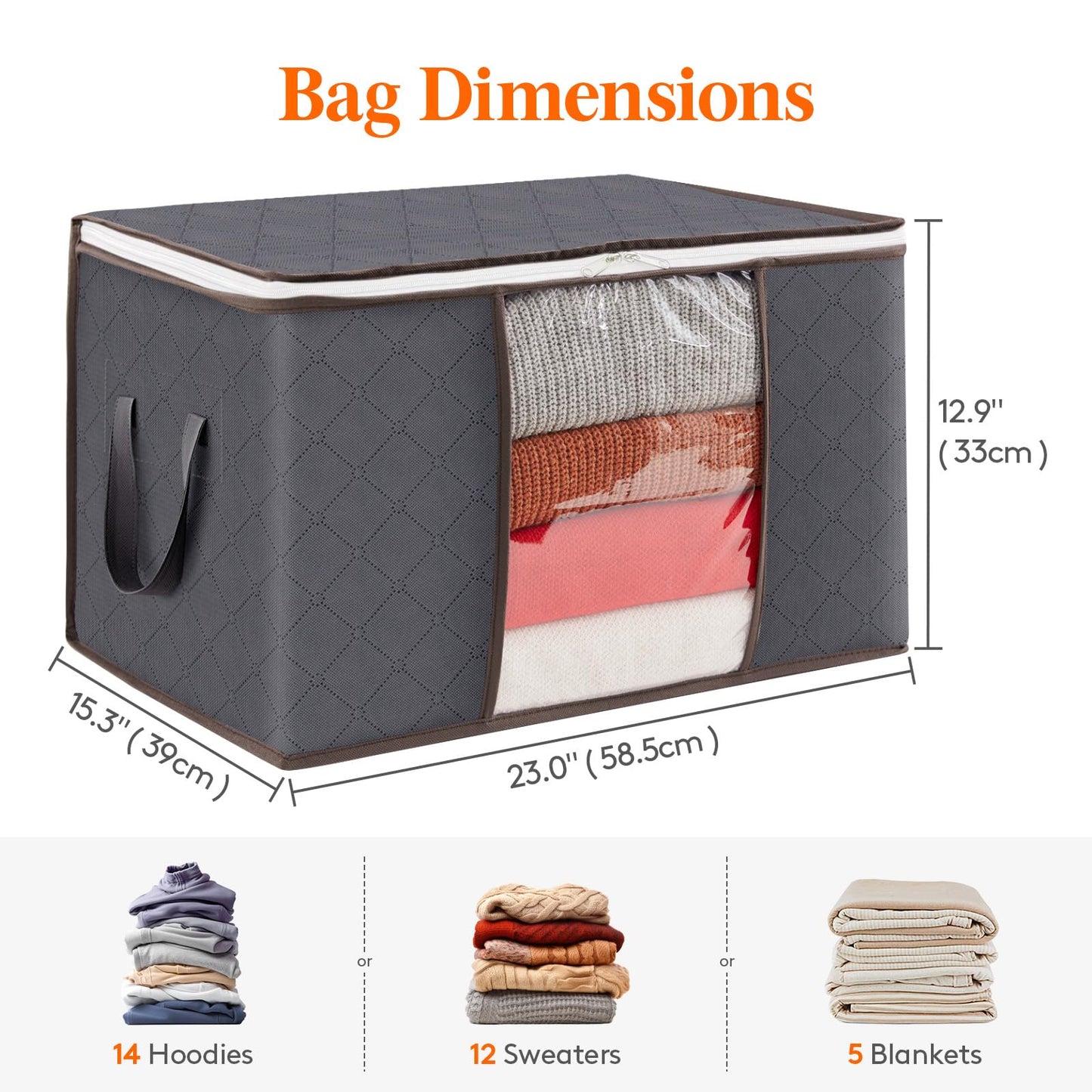 Lifewit 75L Clothes Storage Bags, Foldable Storage Box Moving Bags Wardrobe Storage Organiser Packing Boxes for Moving House with Clear Window for