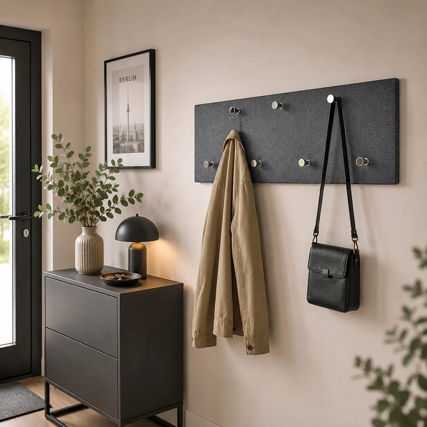 HAKU Wardrobe Chrome, Granite Finish, MDF, Metal - Dim.: W 80 cm X H 30 cm X D 6 cm, Style: Modern