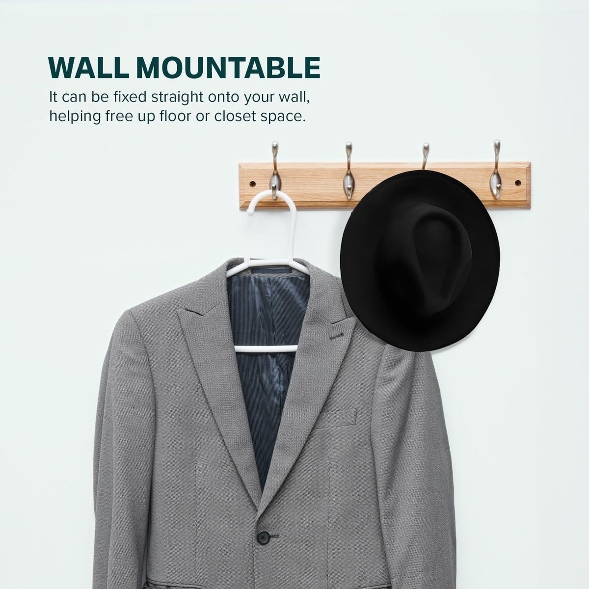 Flatro Coat Hooks Wall-Mounted Fixings Included MDF with a Bamboo Finish Coat Rack with 4 Zinc Alloy Hooks to Hang Hats, Jackets, Bags, Keys