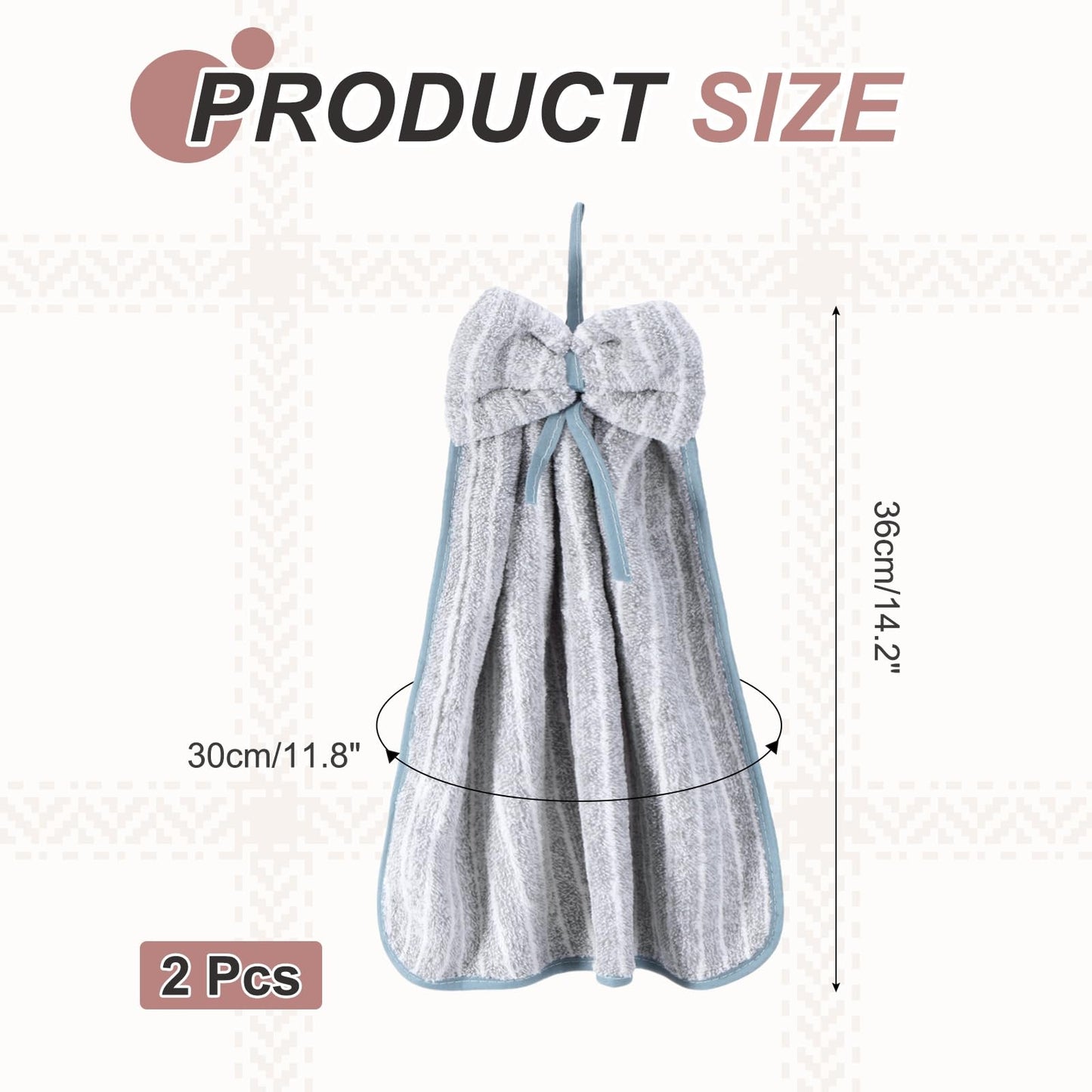 sourcing map 2Pcs Bow Hand Towels with Hanging Loop, 14.2" x 11.8" Soft Coral Fleece Microfiber Bowknot Hanging Hand Dry Towels Quick Dry and