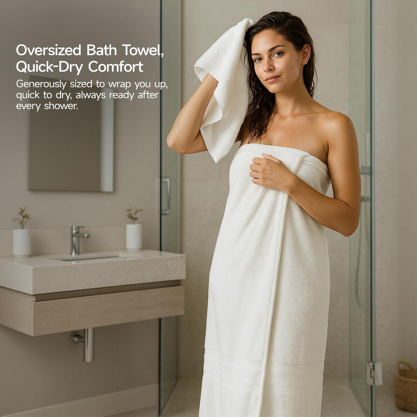 REDKISS 8 Piece Towels Set with Hanging Loop-Quick Drying & Soft, Off-White