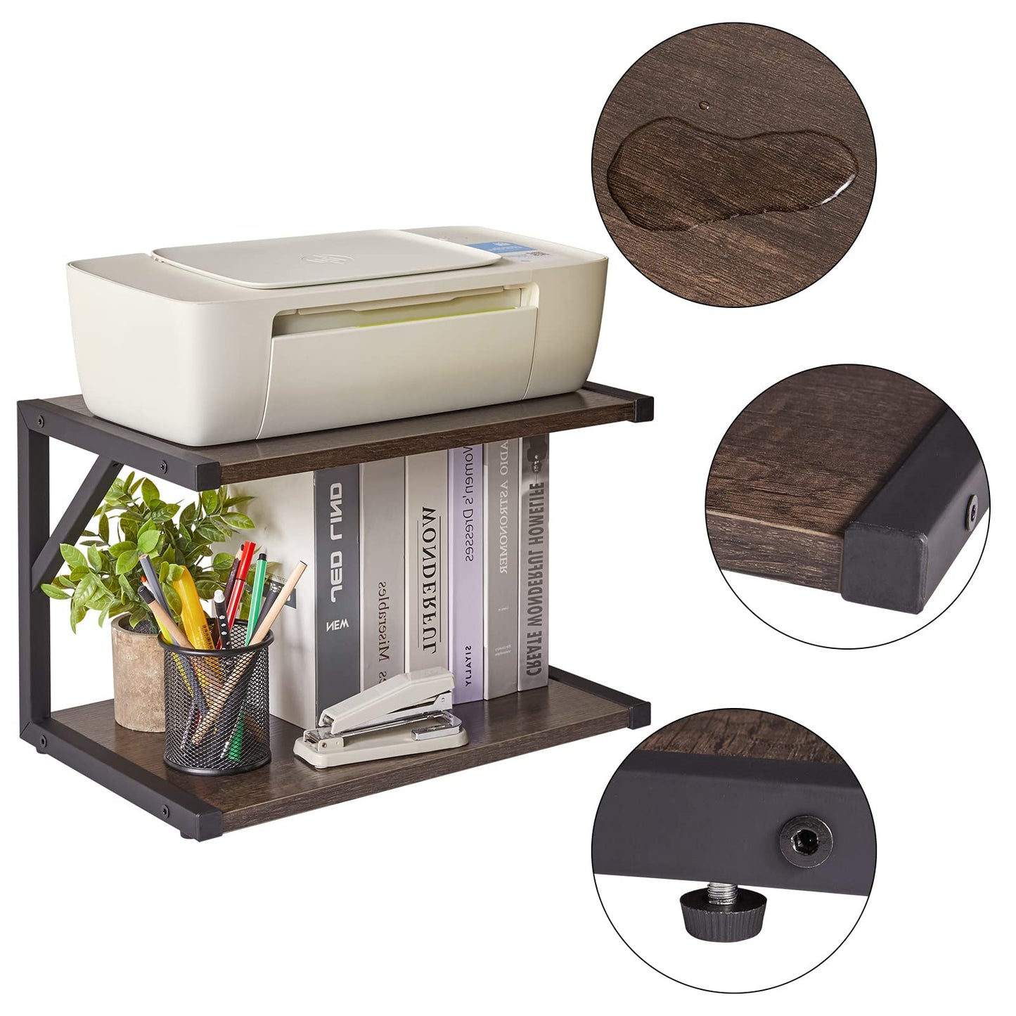 IBUYKE 2-Tier Desktop Printer Stand Holder, Multi-Purpose Desk Organizer Storage Shelf, Book Shelf Printer Shelf for Fax Machine, Scanner, Files