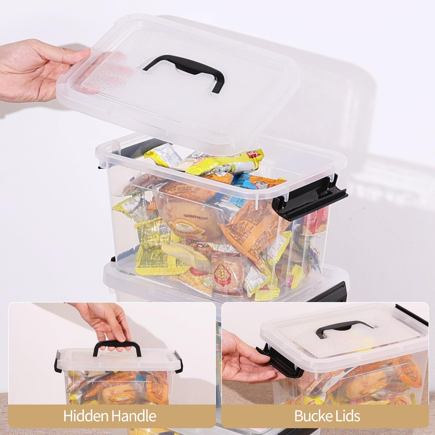 Afromy 6L Clear Storage Bin with Lids and Handles, 6-Pack
