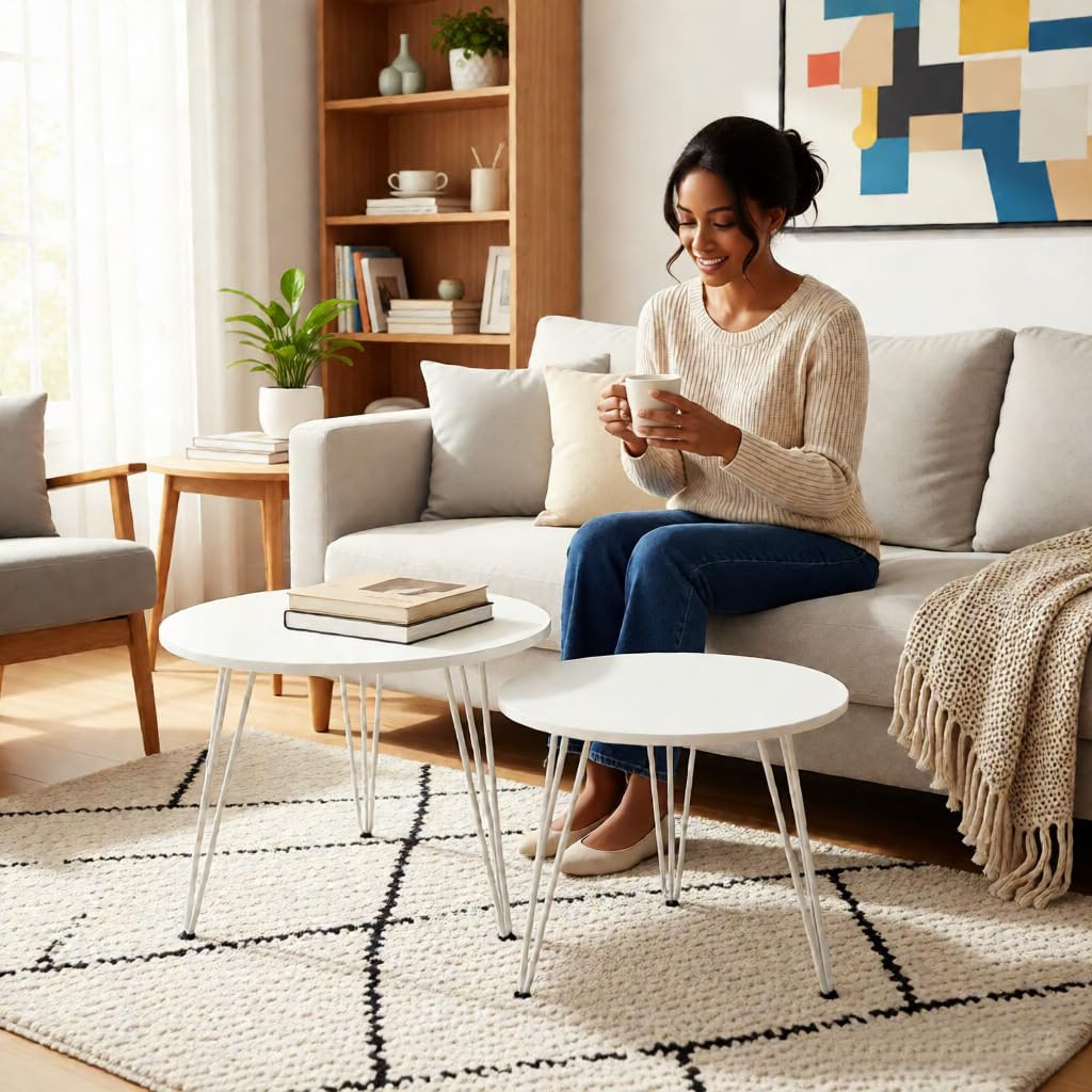 ZOYIZEN Round Coffee Table Set of 2, Φ 50 cm and Φ 40 cm, White