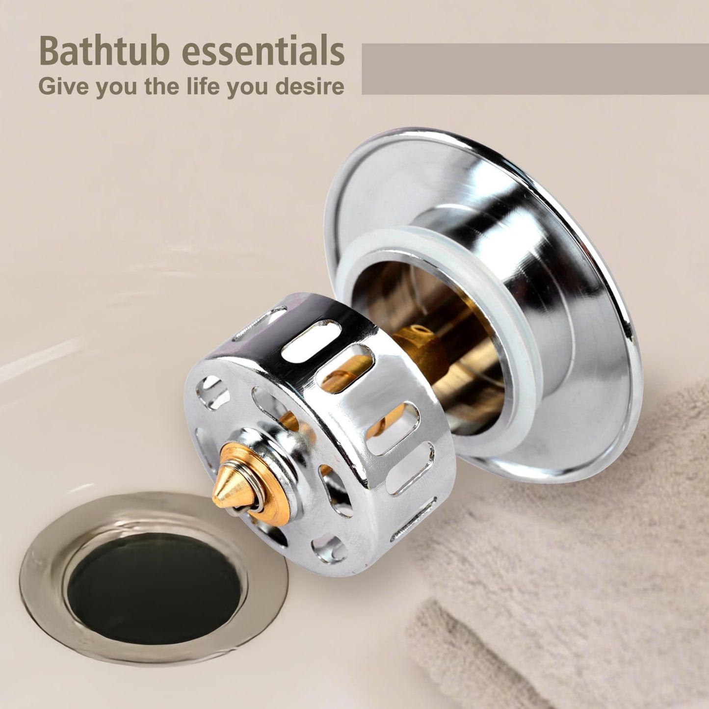 Universal Bathtub Stopper and Tub Drain Hair Catcher, Pop-Up Plug, Chrome Zinc Alloy Anti-Clogging Bathroom Kitchen Sink Drain Stopper with Silicone
