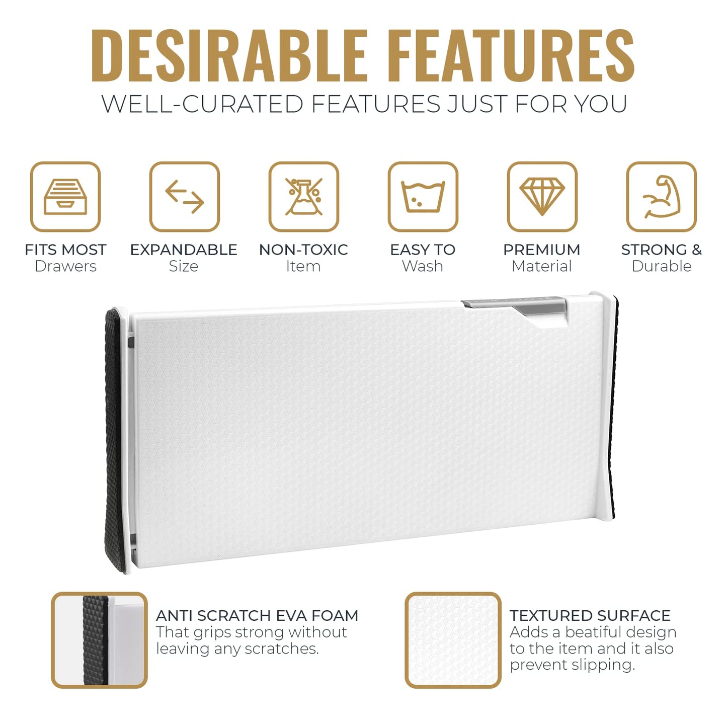 RAPTUROUS Expandable Tall Drawer Dividers 4 Pack - 6 Inch High Dresser Drawer Organizers, White