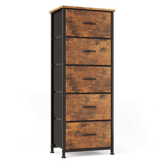 CAIYUN Chest of Drawers for Bedroom with 5 Drawers, Fabric Storage Drawer, Tall Brown Hallway Storage Unit