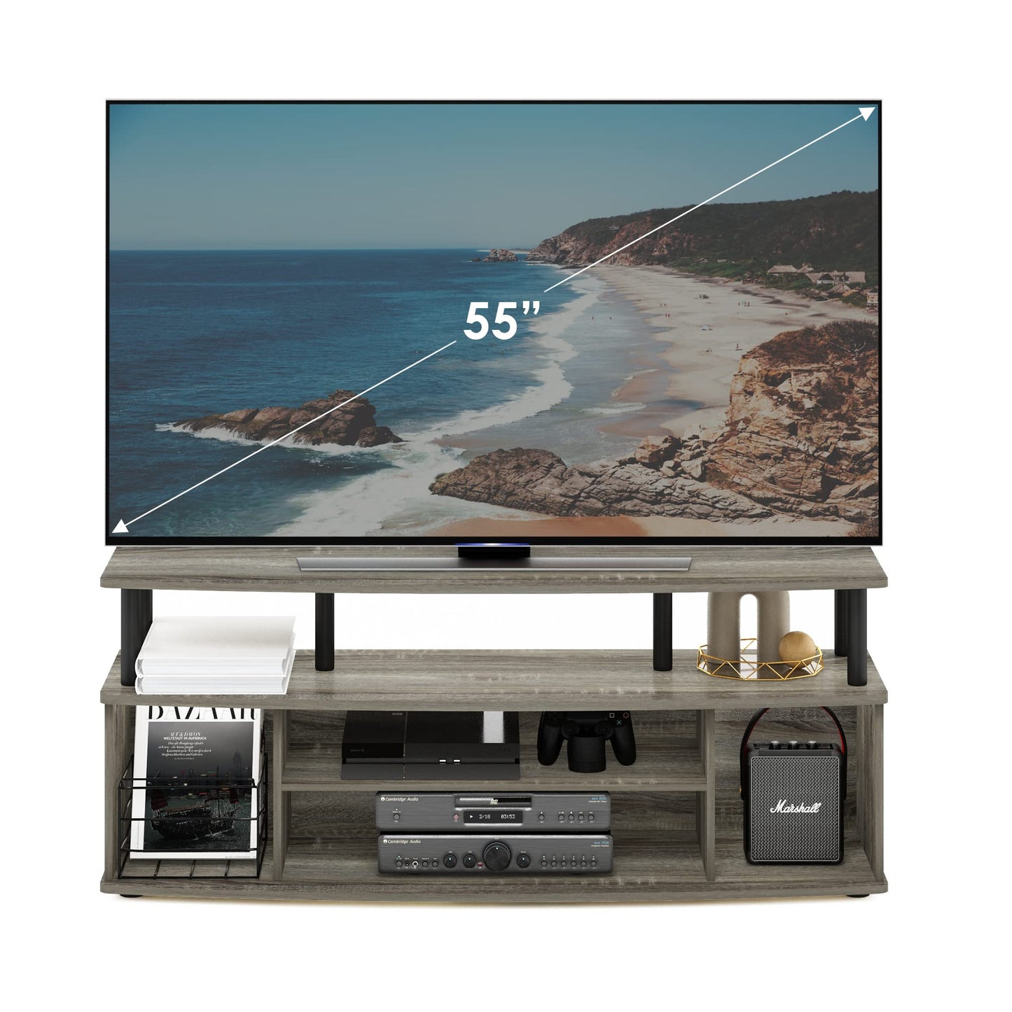 Furinno JAYA TV Stand, Large Entertainment Center, TV Console for TV up to 55 Inch, for Living Room, Bedroom, French Oak