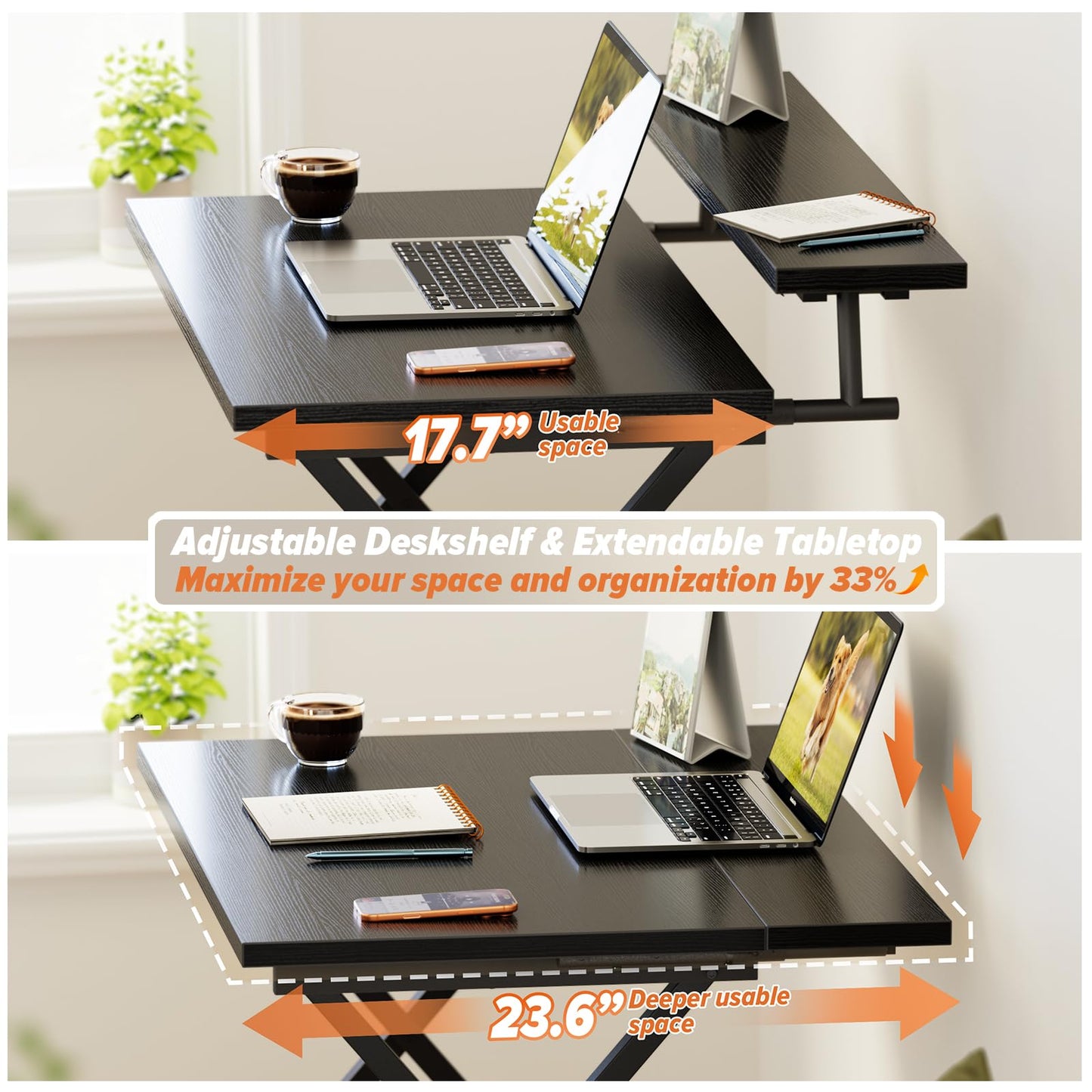 WOHOMO Folding Table with Monitor Stand, Foldable Computer Desk, Black