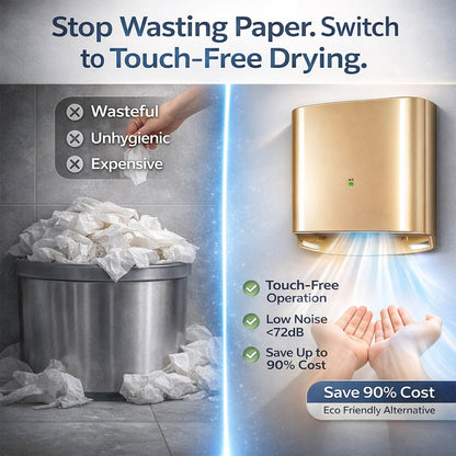 BESTXH 1250W Gold Automatic Touchless Hand Dryer with UK Plug, Rust-Proof ABS