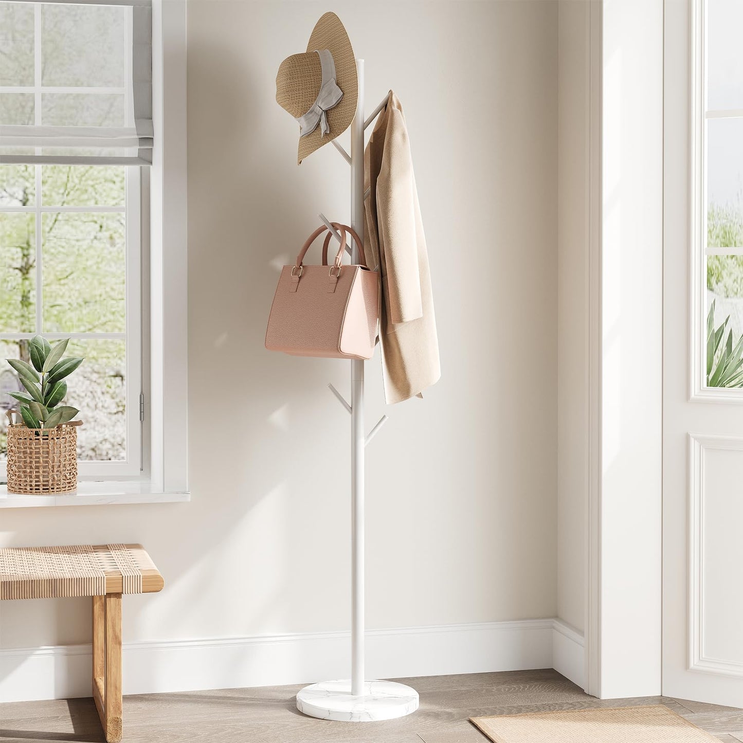 ELYKEN Metal Coat Stand for Small Space, Heavy Duty Coat Rack Free Standing
