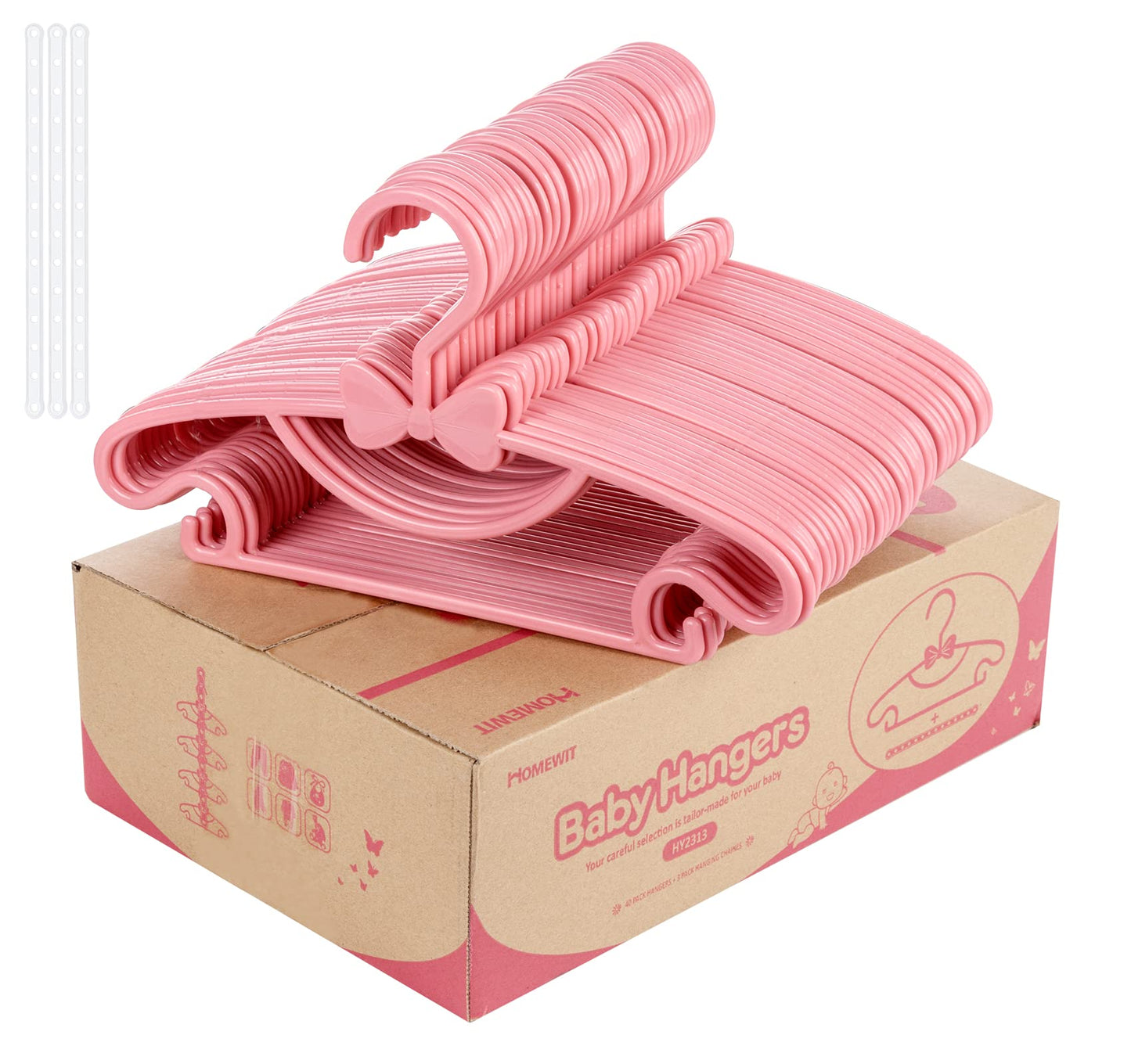 Homewit 40 Pack Baby Coat Hangers with Bows Pink, Non-Slip