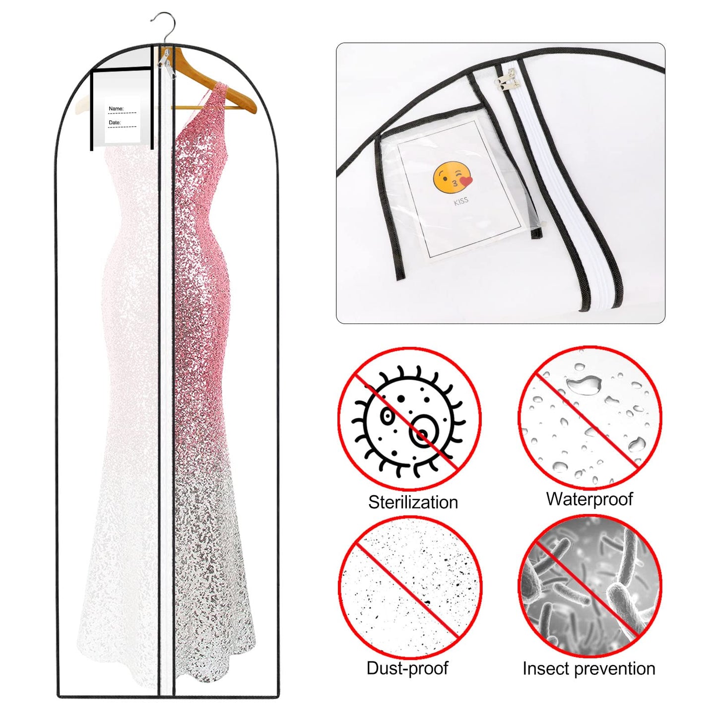Wedding Evening Dress Garment Storage,180cm Anti-Moth Protector Non-woven Clothes Cover Bag with Pocket,Bridal Dress Cover Breathable Washable Dress