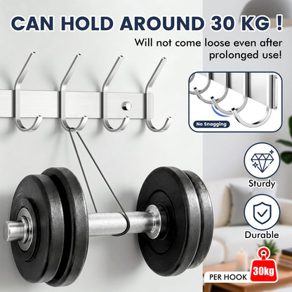TINIFO Coat Hooks Wall Mounted - Stainless Steel Coat Rack 6 Hook for Hallway, Door 2 Pack, Silver