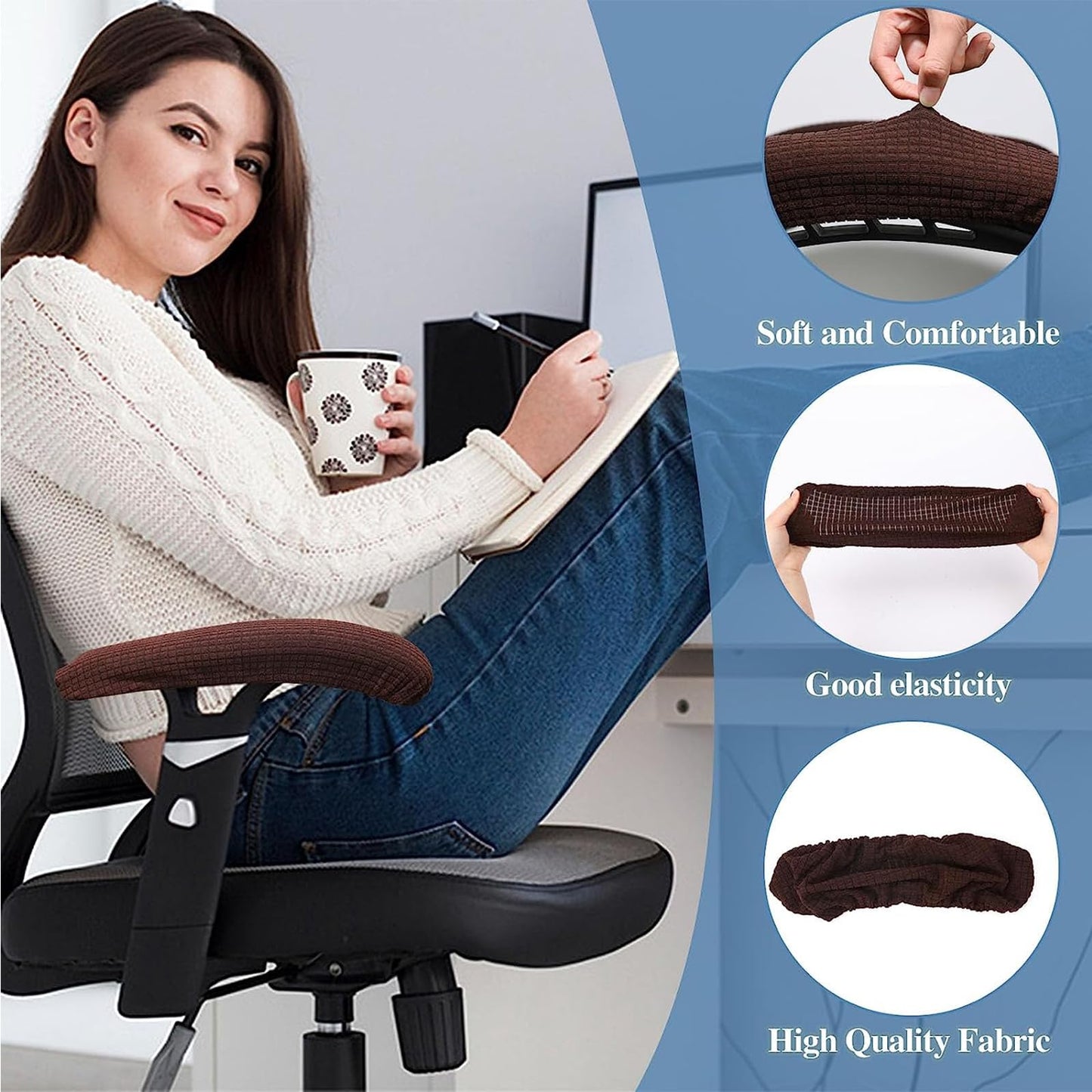 XIEHUZA 2 Pair Office Chair Armrest Covers, Office Removable Arm Rest Covering, Elastic Chair Armrest Pads, Office Seat Hand Rest Protector