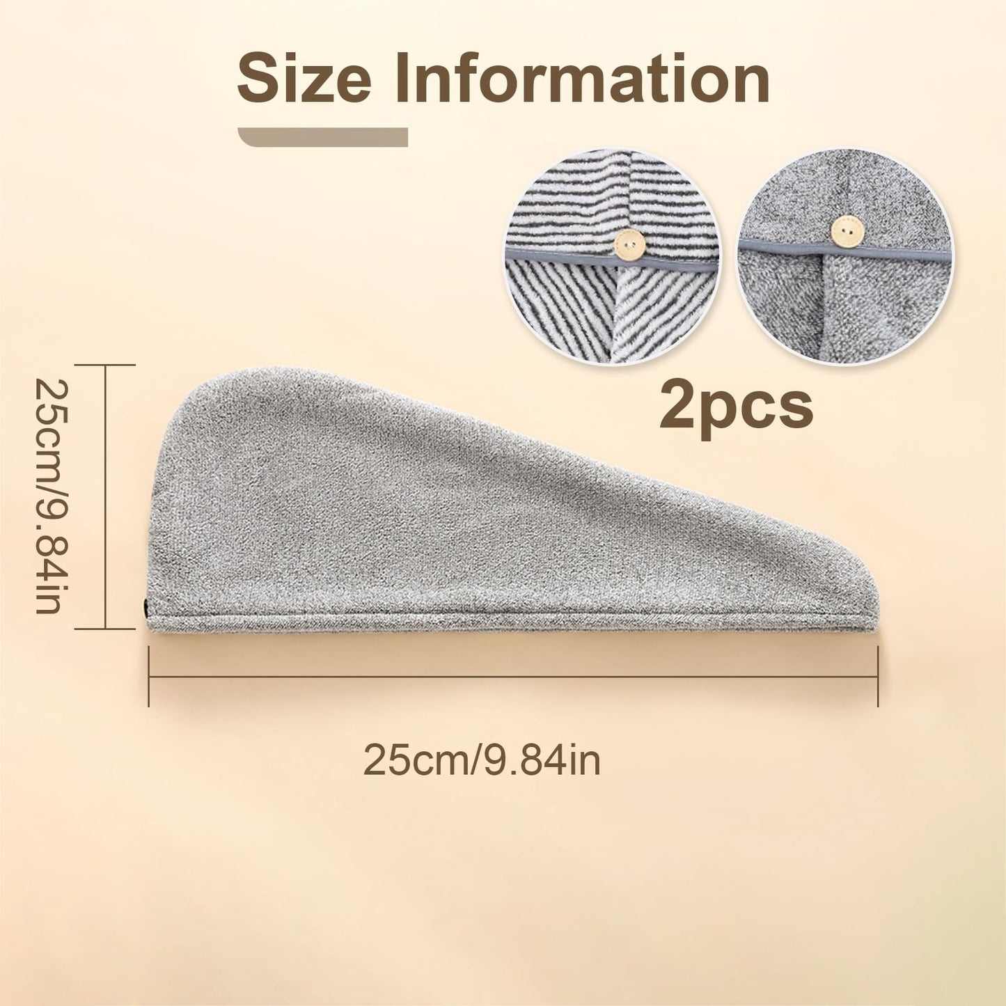 TRACOMPAN 2-Pack Microfibre Hair Towel Wrap - Super Absorbent & Quick Drying Hair Turban, Soft Anti-Frizz Towel for Women with Button Strap
