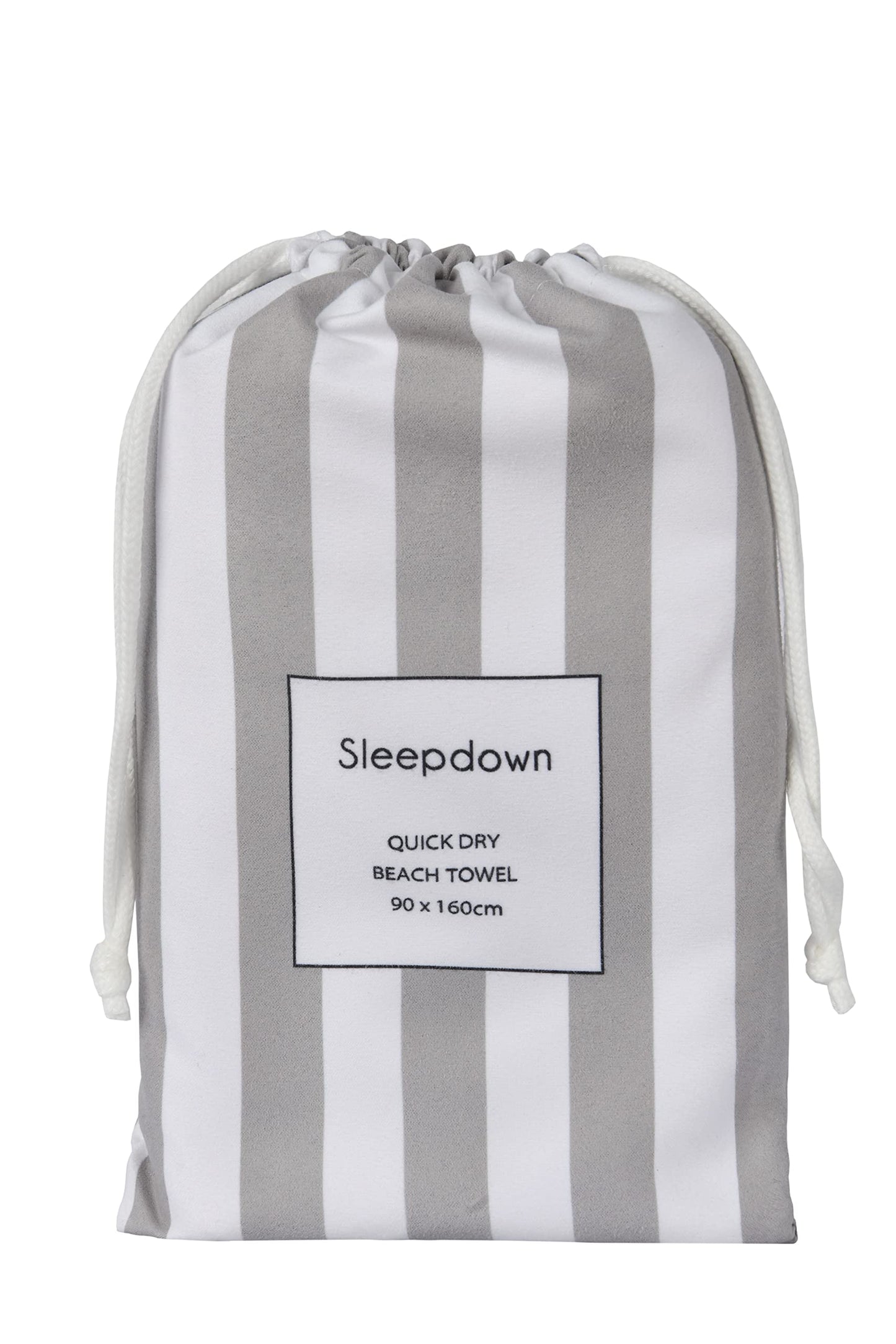 Sleepdown Striped Large Beach Towel Soft Microfiber Absorbent Swimming Pool Travel Camping Bath Sauna Gym Yoga with Bag - Grey - (160 x 90cm)