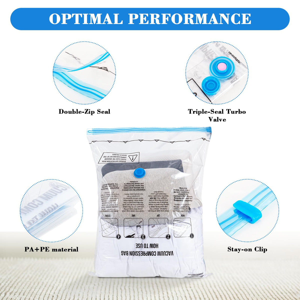 MagicQCraft 6 Pack Medium50 * 70cm Vacuum Storage Bags,Vacuum Compression Zipper Storage Bags with Airtight Valve and Hand Pump,Save 80% More