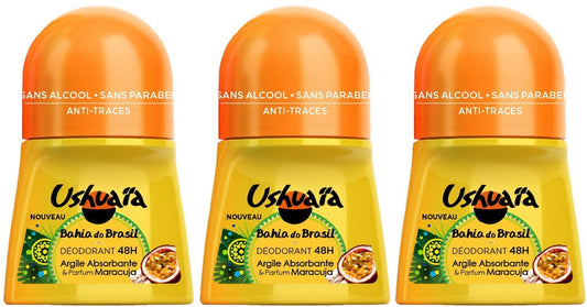 Ushua?a ? Bahia Do Brasil Absorbent Clay & Passion Fruit Scent Deodorant Women 48h Effectiveness ? 50 ml ? Pack of 3