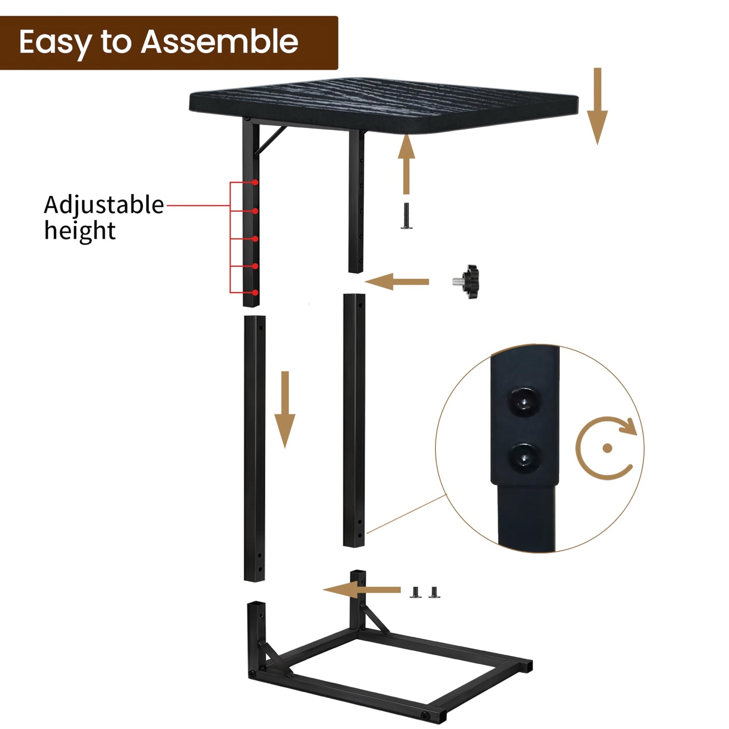 OFIDELITY Side Table, Height Adjustable C Table, End Table for Sofa, Couch & Bedside, Small Coffee Table with Metal Frame for Living Room & Bedroom