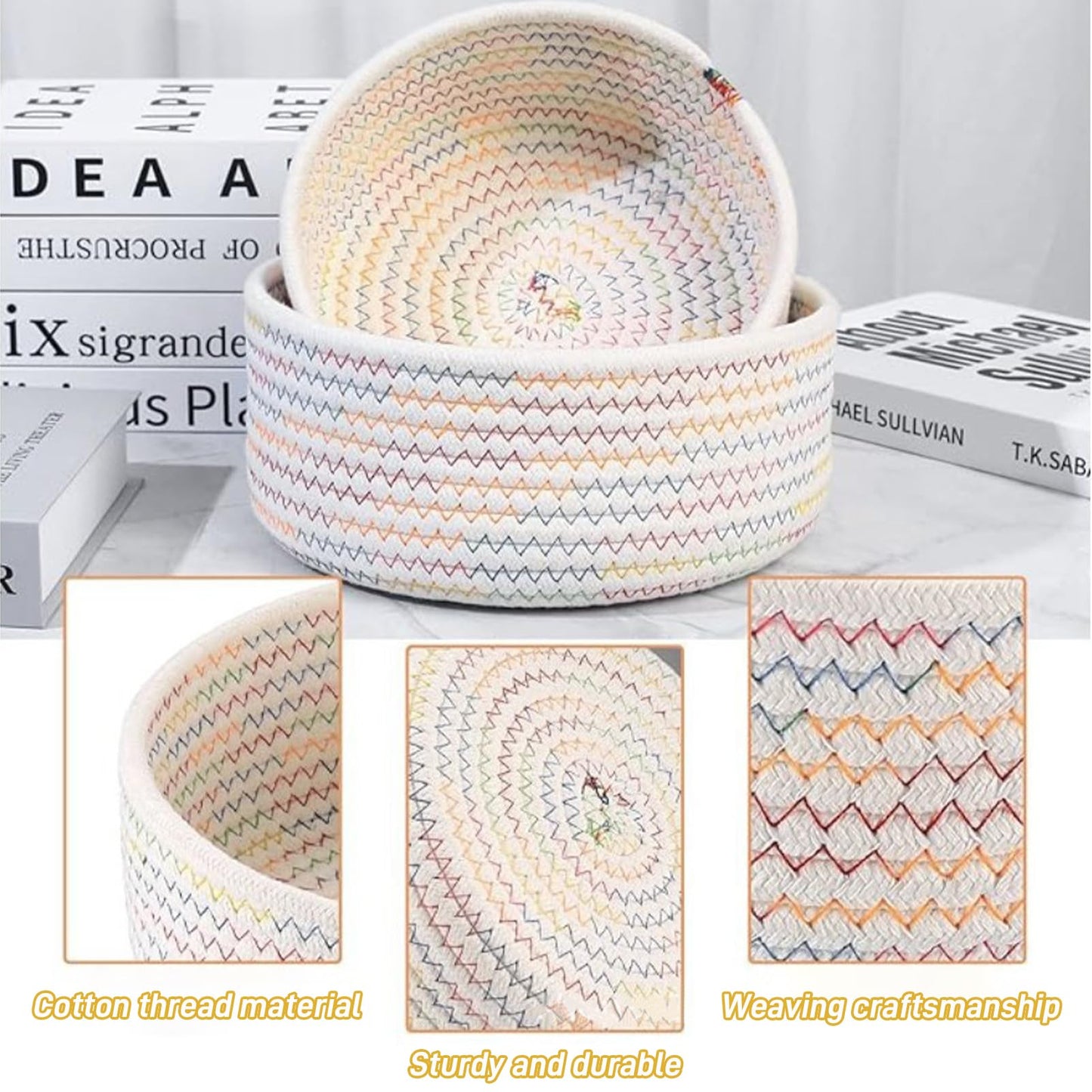 Lxoraziy Shelf Storage Baskets, Pack of 3 Cotton Rope Woven Bathroom Storage Basket, Stackable Set For Living Room, Bedroom, Office