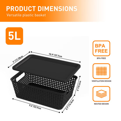 Citylife Set of 10 Pack Plastic Storage Baskets With Lid, Storage Basket for Organizing,Stackable Storage Containers Bins Boxes for Kitchen Bathroom