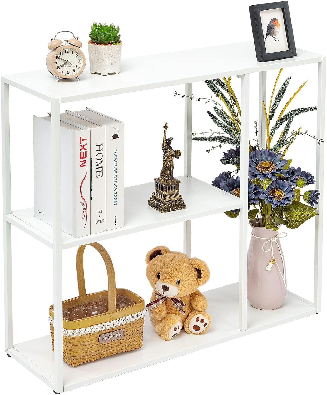 HDANI Console Table,3 Shelf Sofa Table,Thin Entryway Table,Metal Frame Couch Table for Small Spaces,Living Room,Hallway (White, 80×25×75cm)