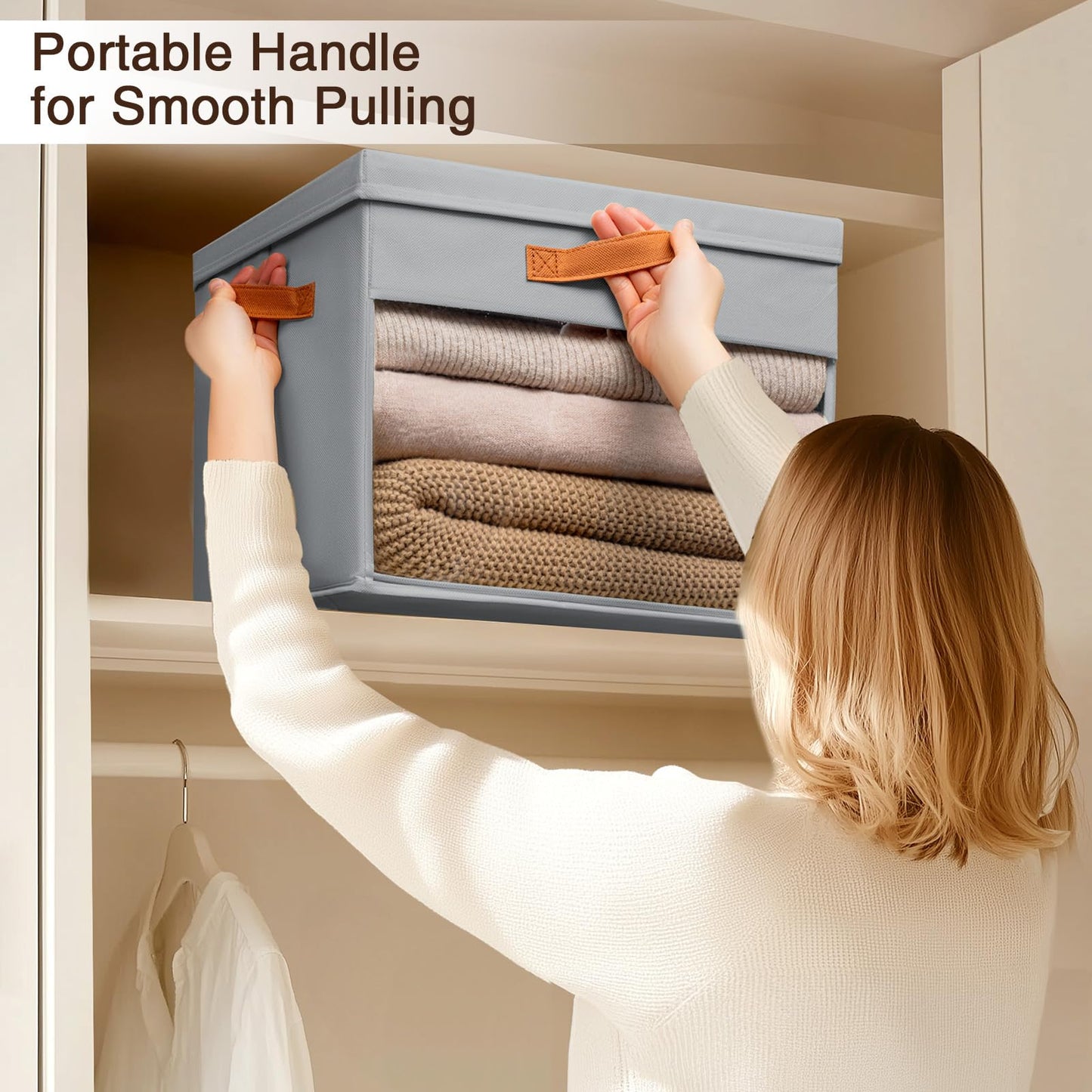 Large Fabric Storage Boxes with Lids & Clear PVC Window Foldable Grey 38L