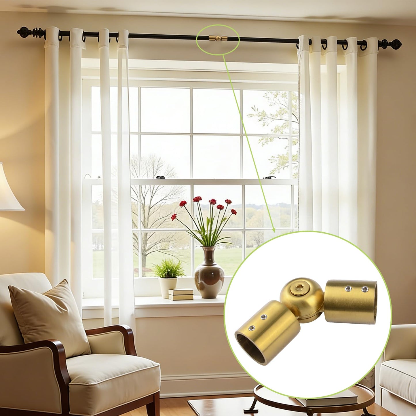 UFURMATE Adjustable Corner Connector 2Pcs Stainless Steel Heavy Duty Window Curtain Rod Corner Connector from 90 Degrees to 180 Degrees for 1 Inch