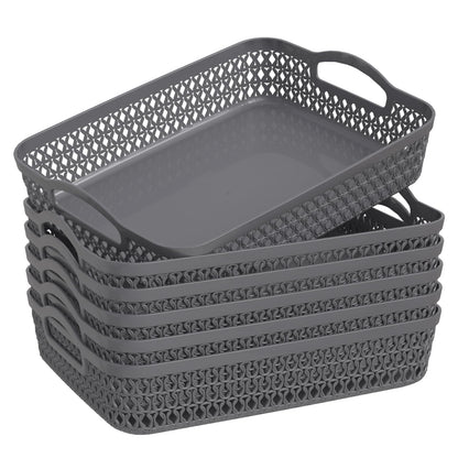 Lesbye Large Plastic Storage Tray Baskets, 6-Pack, Plastic Basket Trays, Grey