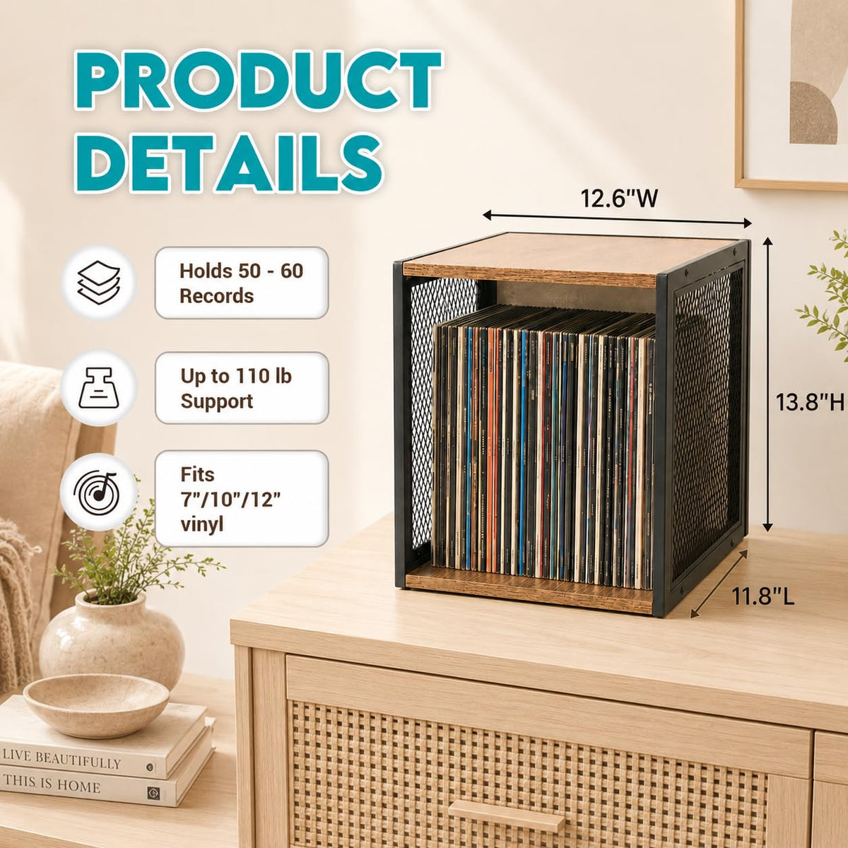 ZOESTORAGE Vinyl Records Storage Stand, Rustic Brown