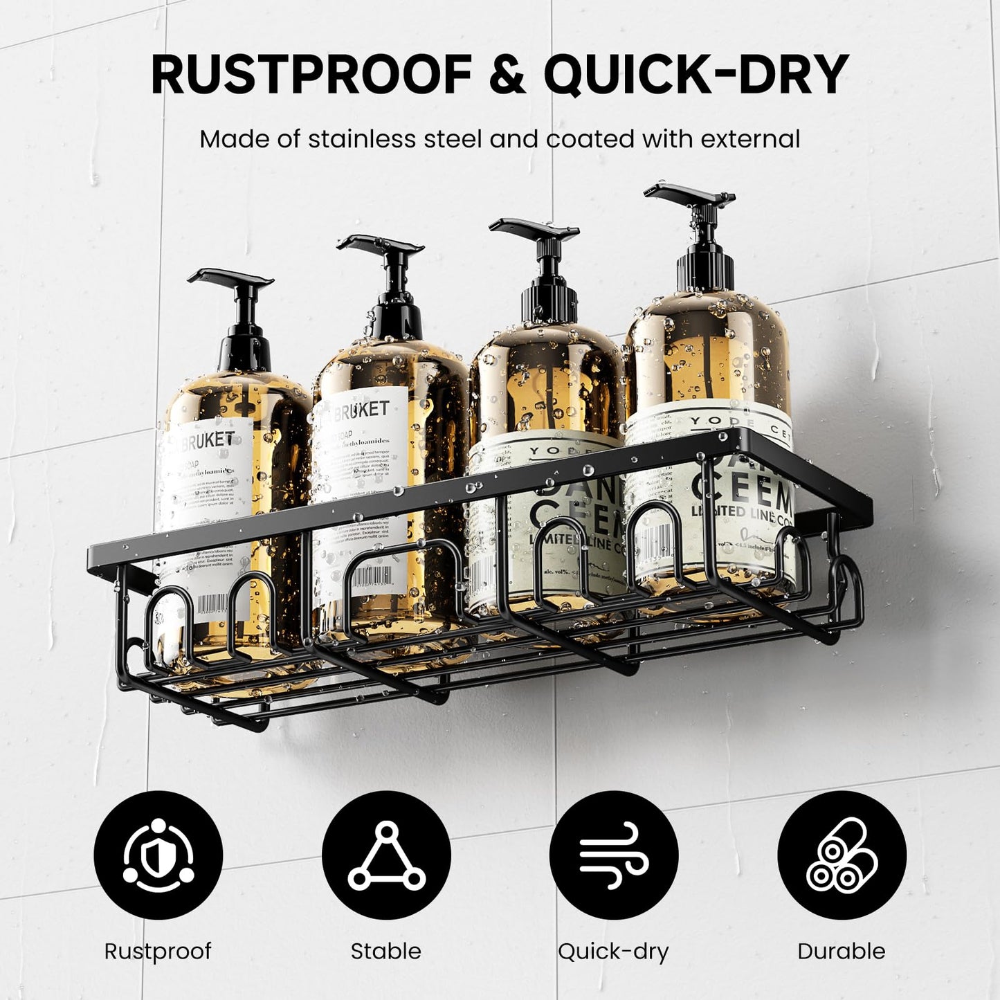 Deyhoc 3 Pack Rustproof Stainless Steel Shower Caddy - Black