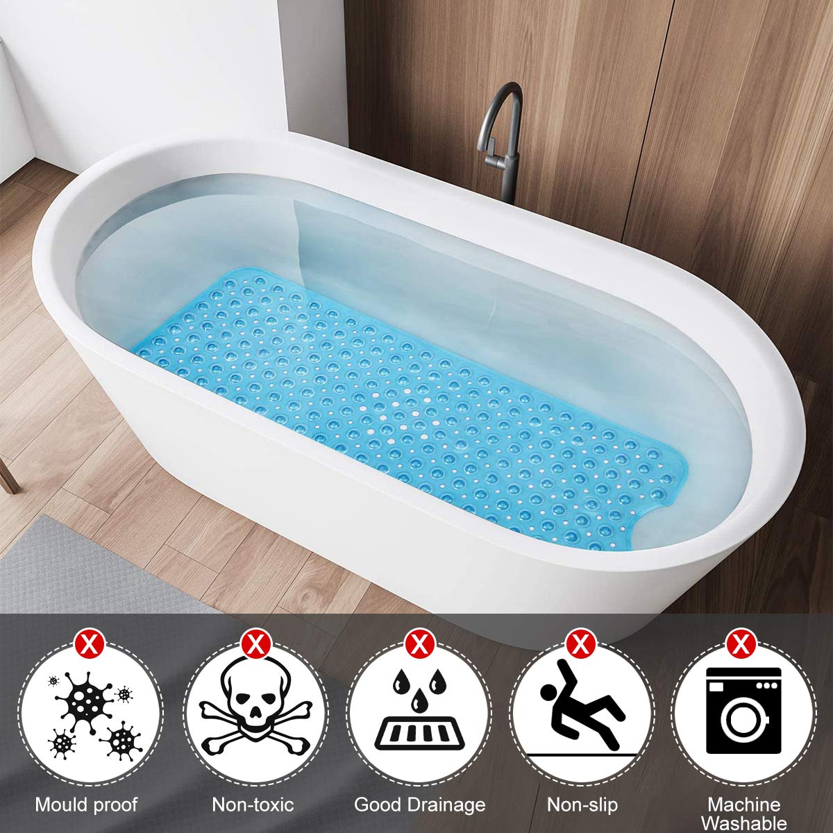 BoloShine Bathtub Mat Shower Mats, Non Slip Square Bath Mat with 200 Suction Cups, Anti Mould Bathroom Safety Mat for Baby Kids Elderly
