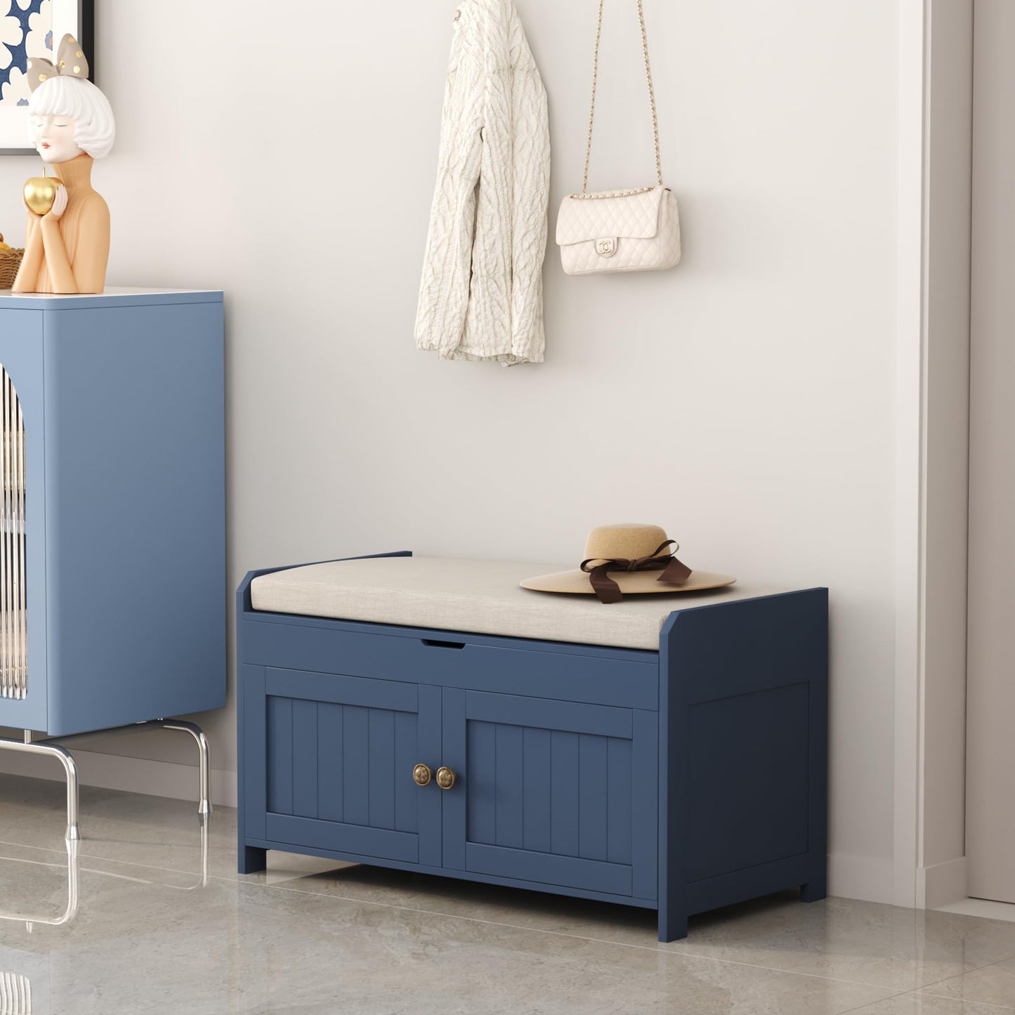 HOME BI Shoe Bench, Storage Bench with Padded Seat Cushion, Shoe Cabinet for for Entry, Bedroom, Cloakroom, Living Room and Hallway,Blue